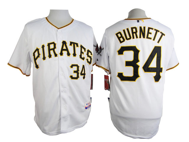 Men Pittsburgh Pirates 34 Burnett White MLB Jerseys